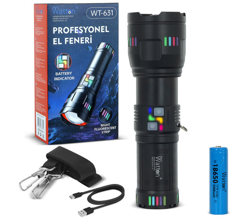 LAZER ETKİLİ PROFESYONEL EL FENERİ WATTON WT-631- 30,000 LÜMEN